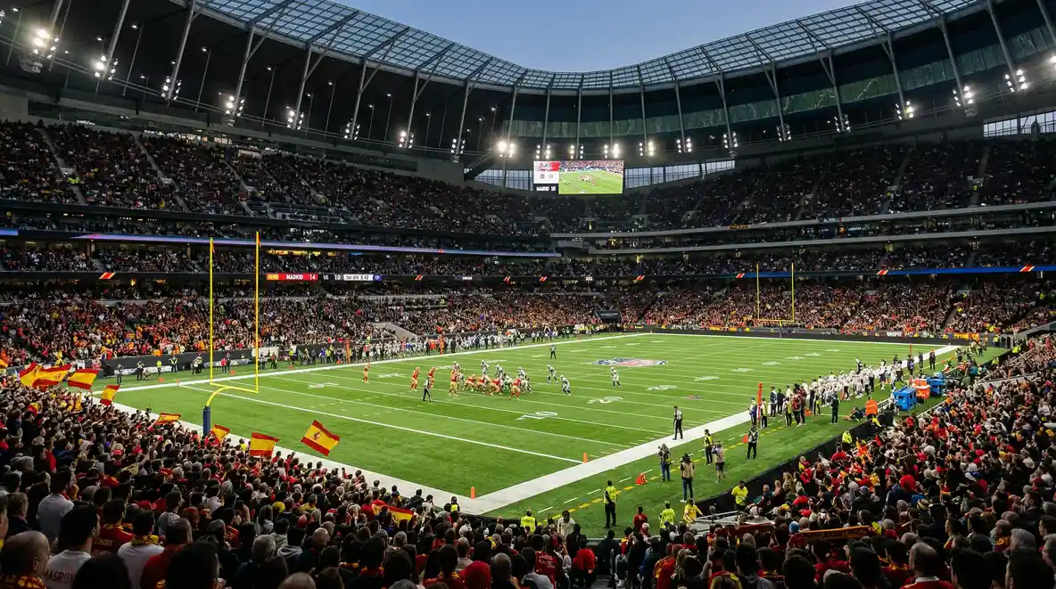 Estadio Santiago Bernabéu preparado para un partido de la NFL con campo de fútbol americano